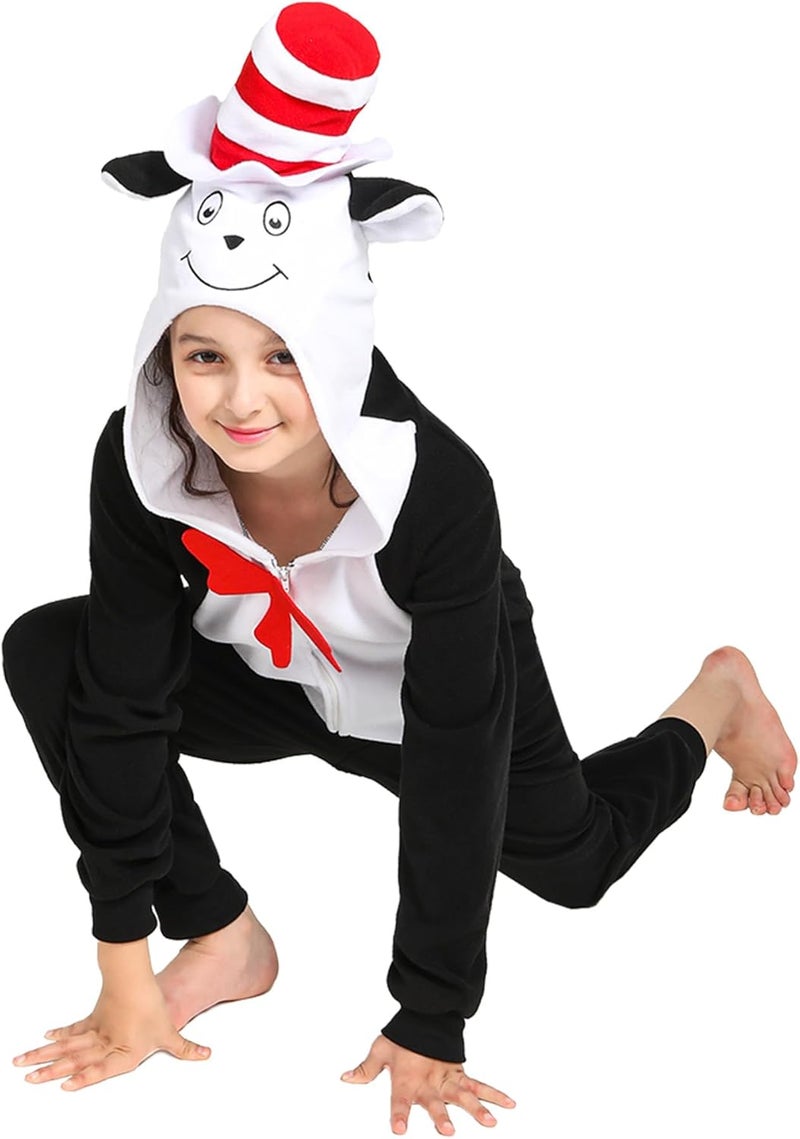 Wizland Cat Costume Onesie for Kids Book Character One Piece Plush Animal Jumpsuit, Halloween Christmas Boys&Girls Sleepwear - Image 2